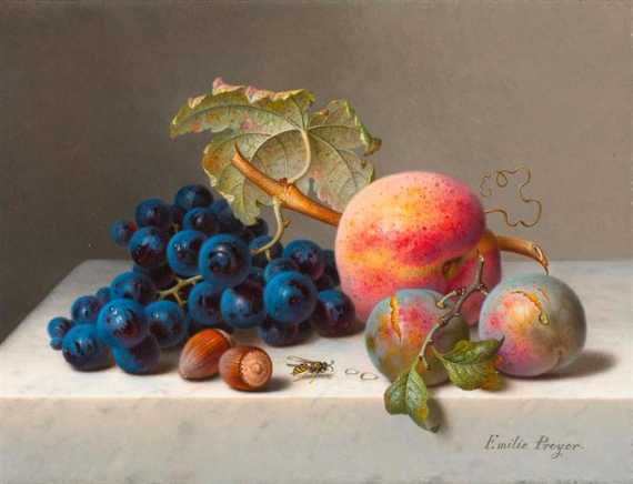 Appraisal: PREYER EMILIE D sseldorf Still life with grapes Oil on