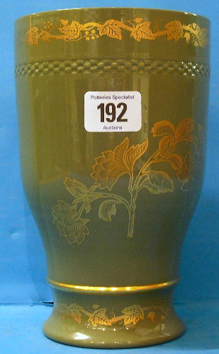 Appraisal: Wedgwood unusual Green Jasperware Vase decorated with Gold Floral design