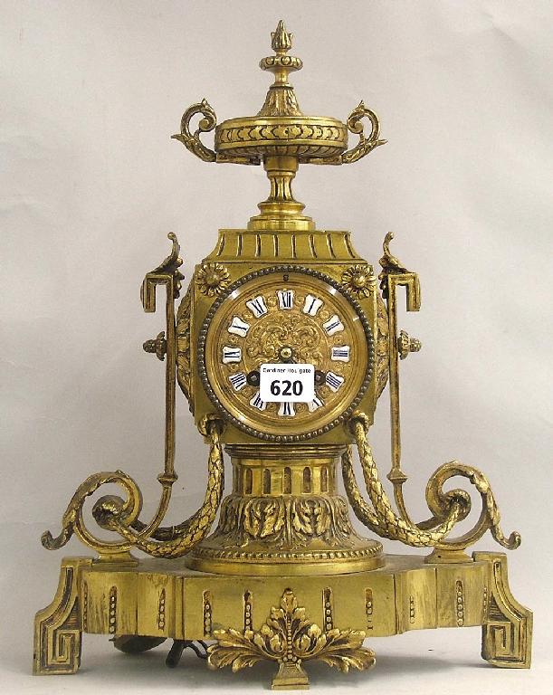 Appraisal: French brass two train mantel clock the Japy Freres movement