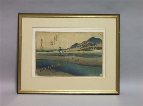 Appraisal: GROUP OF FIVE LANDSCAPE PRINTS BY HIROSHIGE The first of