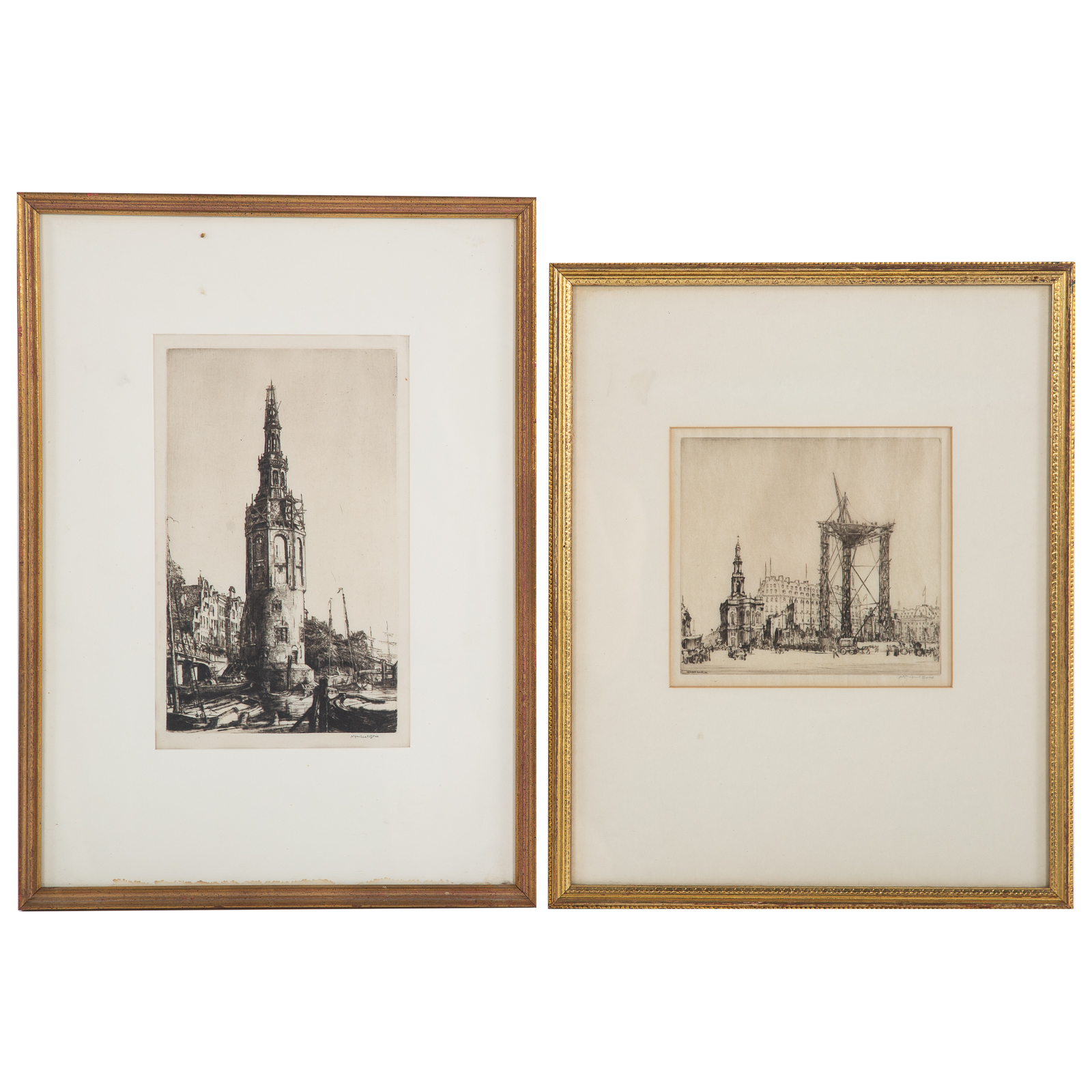 Appraisal: DAVID MUIRHEAD BONE TWO FRAMED ETCHINGS British - Montablan Tower