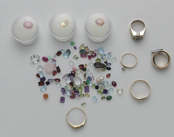 Appraisal: A collection of unmounted gemstones together with six diamond k