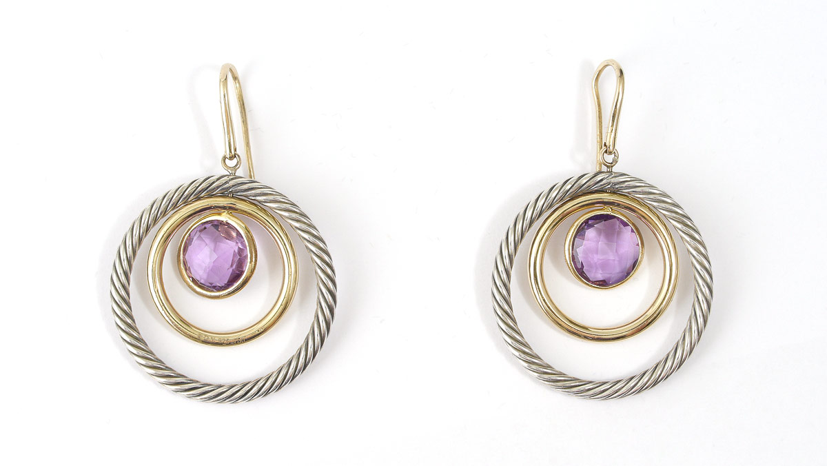 Appraisal: K STERLING AMETHSYT DAVID YURMAN EARRINGS K yellow gold circle