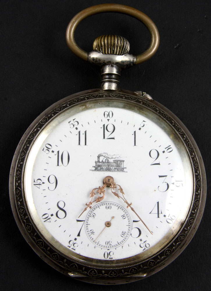 Appraisal: - French Silver Railroad Watch Rare large French silver railroad