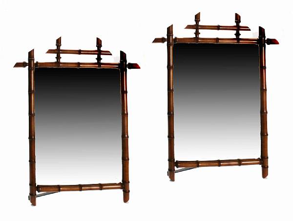 Appraisal: A pair of faux bamboo mounted mirrors height of each