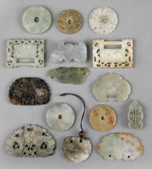 Appraisal: Group of Chinese jade bi disks buckles pendants etc fifteen