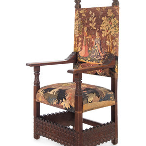 Appraisal: A Spanish Baroque Style Walnut Armchair First Half th Century