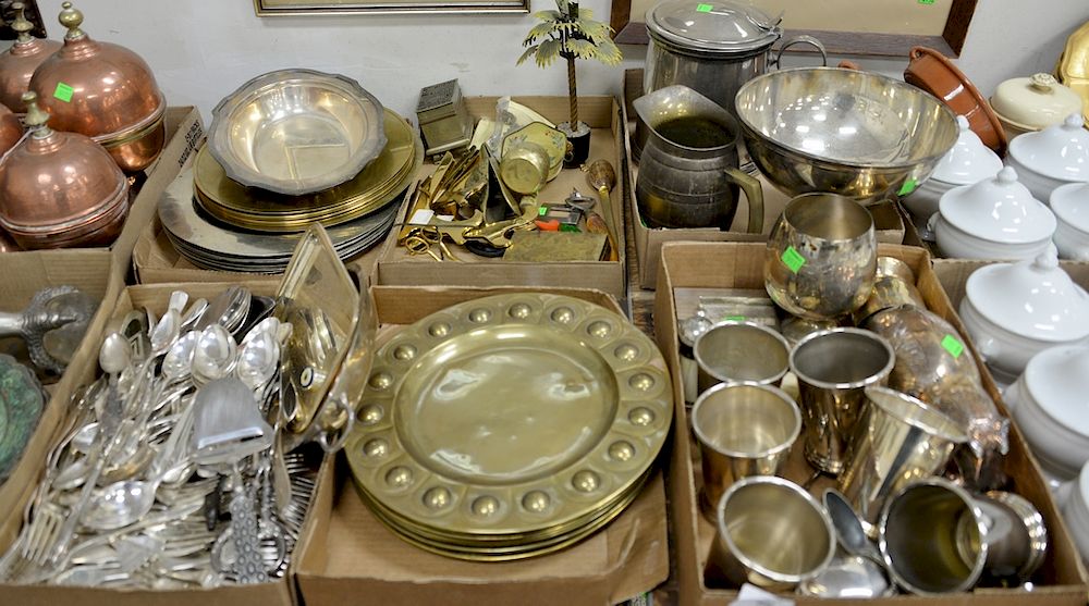 Appraisal: Six tray lots with brass copper and silver plate to