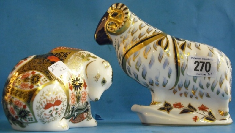 Appraisal: Royal Crown Derby Paperweights Ram and Polar Bear