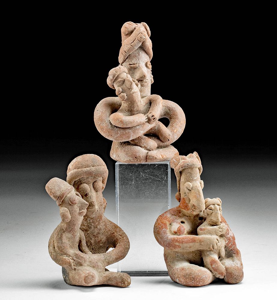 Appraisal: Three Colima Jalisco Pottery Parent Child Figures Pre-Columbian West Mexico