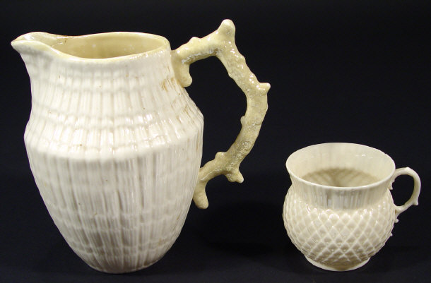 Appraisal: Fluted Belleek porcelain jug with naturalistic handle together with a