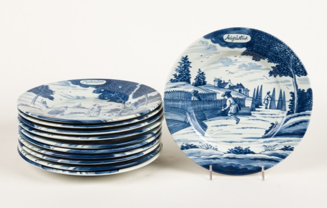 Appraisal: Set of Dutch blue and white delftware plates depicting the