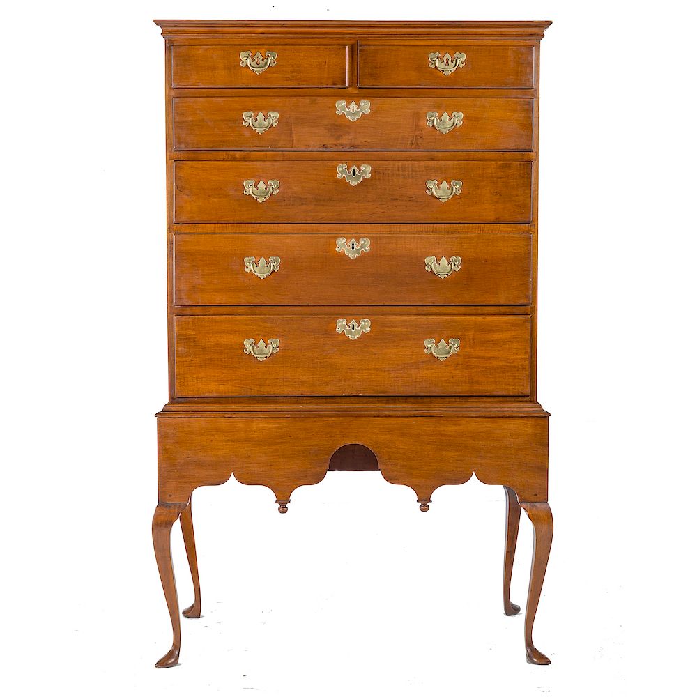 Appraisal: Queen Anne maple chest on stand New England circa -