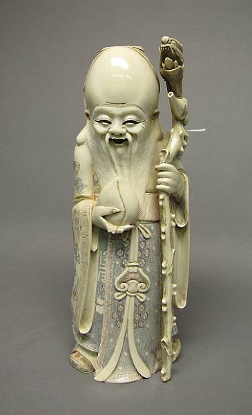 Appraisal: A large polychromed ivory Shulao th Century Shown with an