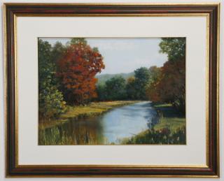 Appraisal: Barbara Fountain pastel on paper riverscape w th century pastel