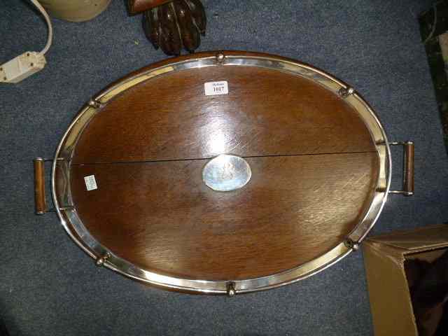 Appraisal: AN EARLY TH CENTURY OVAL OAK TRAY with silver plated