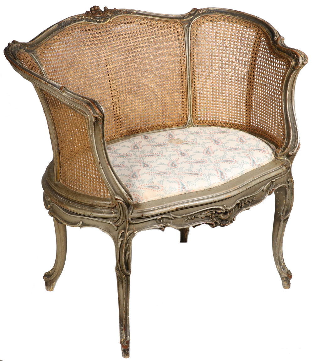 Appraisal: FRENCH CANED BACK VANITY CHAIR Louis XVI Style Gilded and