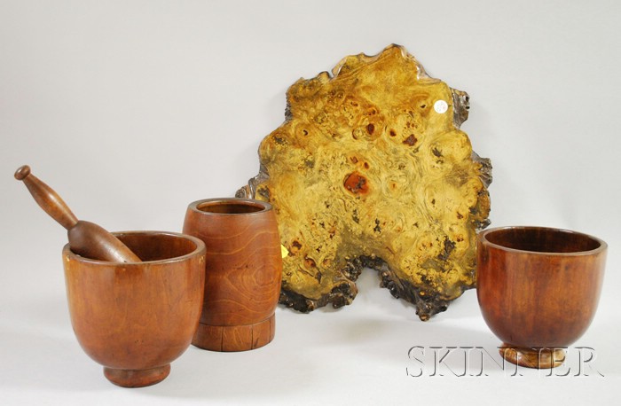 Appraisal: Burlwood Plateau Three Turned Wood Mortars and a Pestle