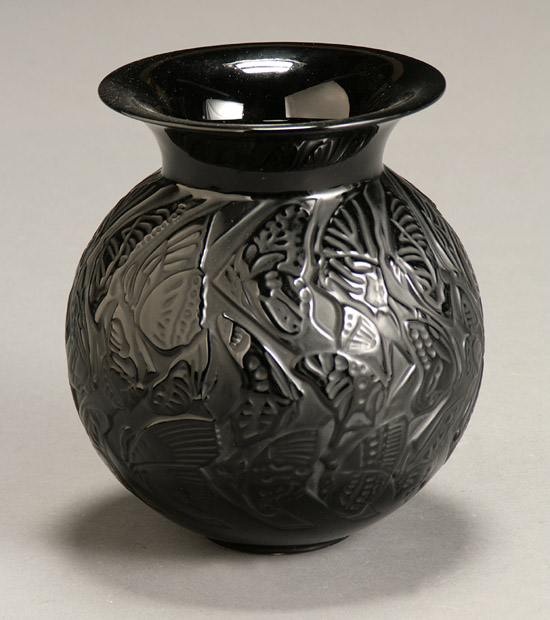 Appraisal: Lalique Frosted and Molded Black Glass 'Nymphales' Vase Marie-Claude Lalique