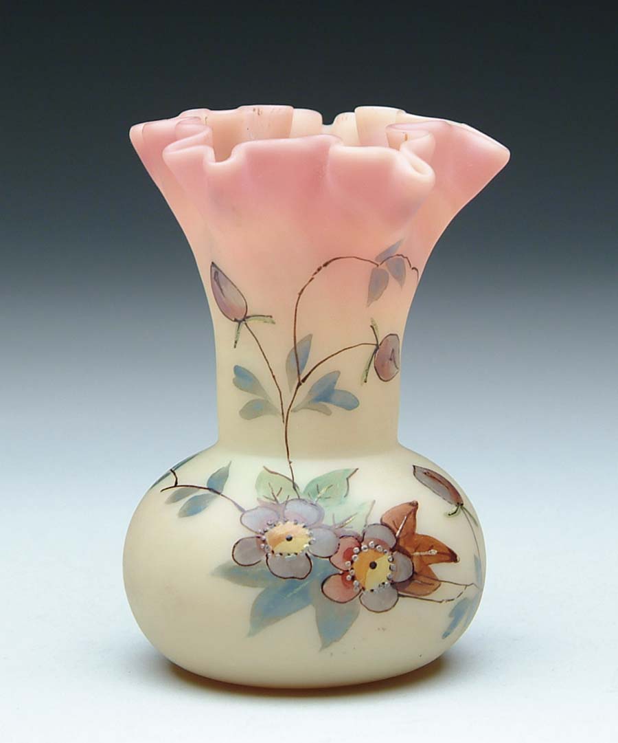 Appraisal: WEBB BURMESE VASE Burmese vase has nice enamel floral decoration