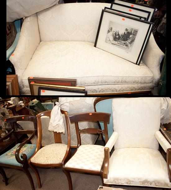 Appraisal: Group of assorted furniture including Continental maple upholstered sofa Chippendale