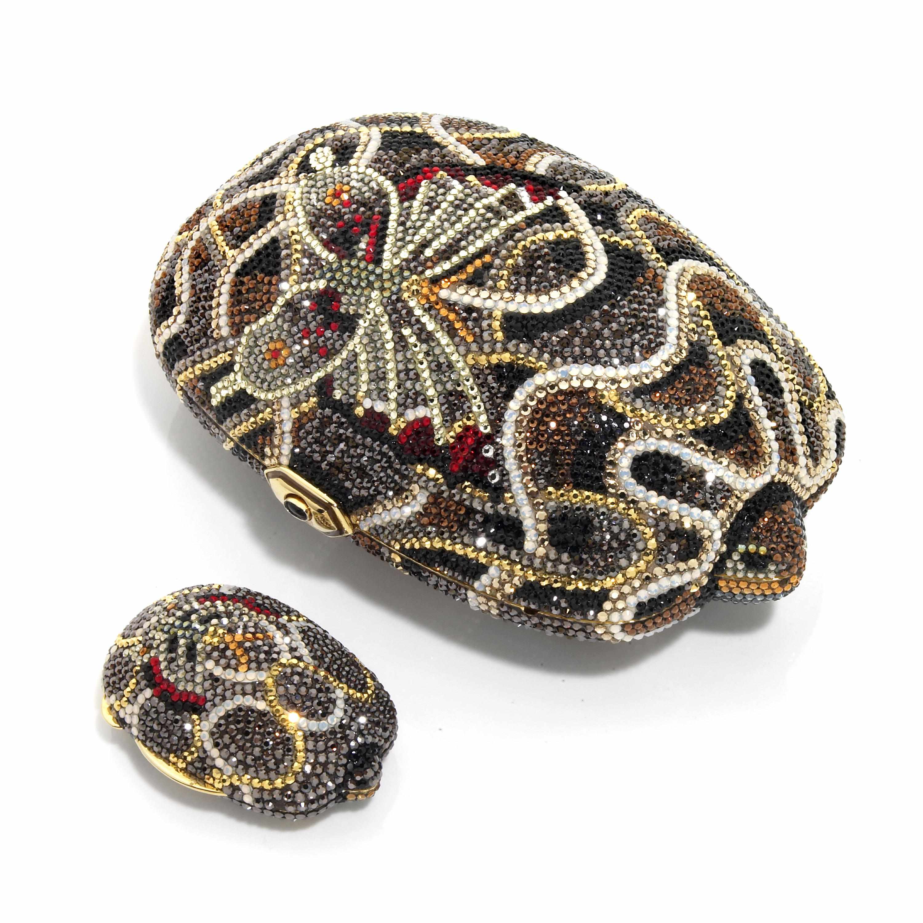 Appraisal: A crystal turtle minaudiere with matching pillbox featuring a butterfly