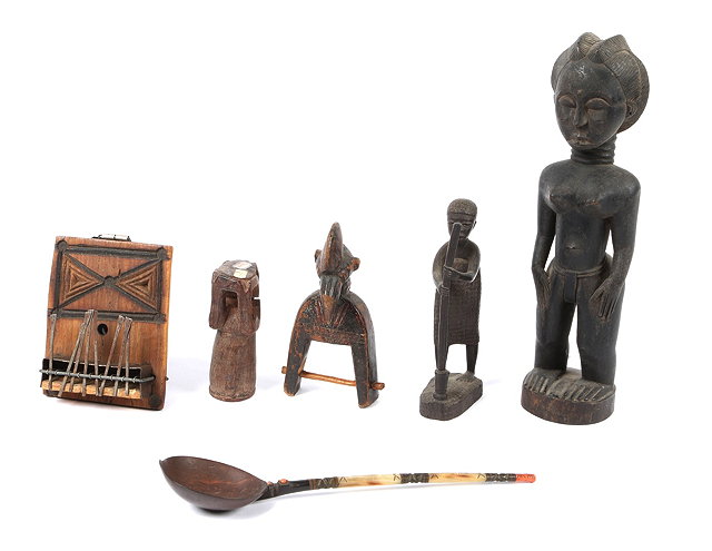 Appraisal: A COLLECTION OF TRIBAL ARTEFACTS TO INCLUDE a female carved