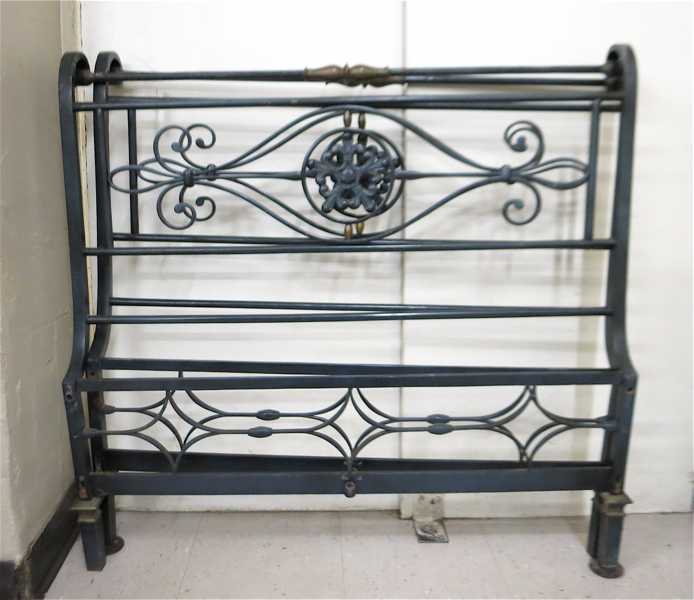 Appraisal: BRASS AND WROUGHT IRON BED WITH RAILS Continental early th