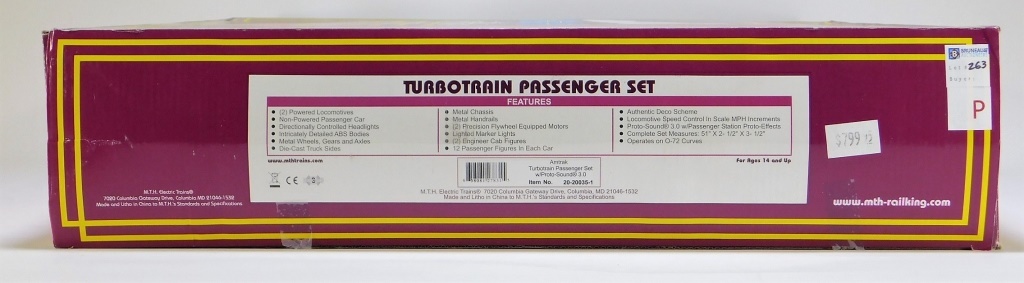 Appraisal: MTH AMTRAK TURBOTRAIN PASSENGER O GAUGE TRAIN SET Item no