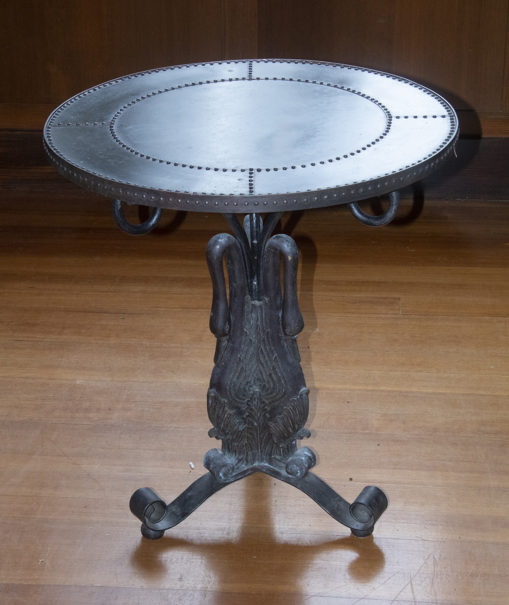 Appraisal: CENTER TABLE Round Bronze Center Table with triple swan central