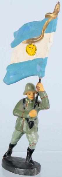 Appraisal: Elastolin cm Argentina Flag-Bearer Beautiful flagman with composition flag and