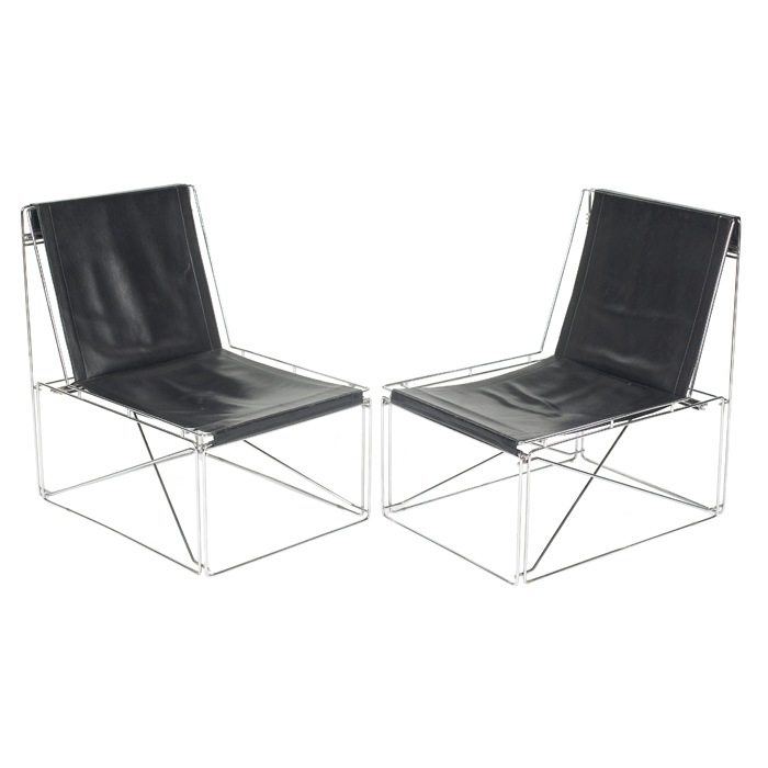 Appraisal: Max Sauze chairs pair Switzerland s chrome rod frames with