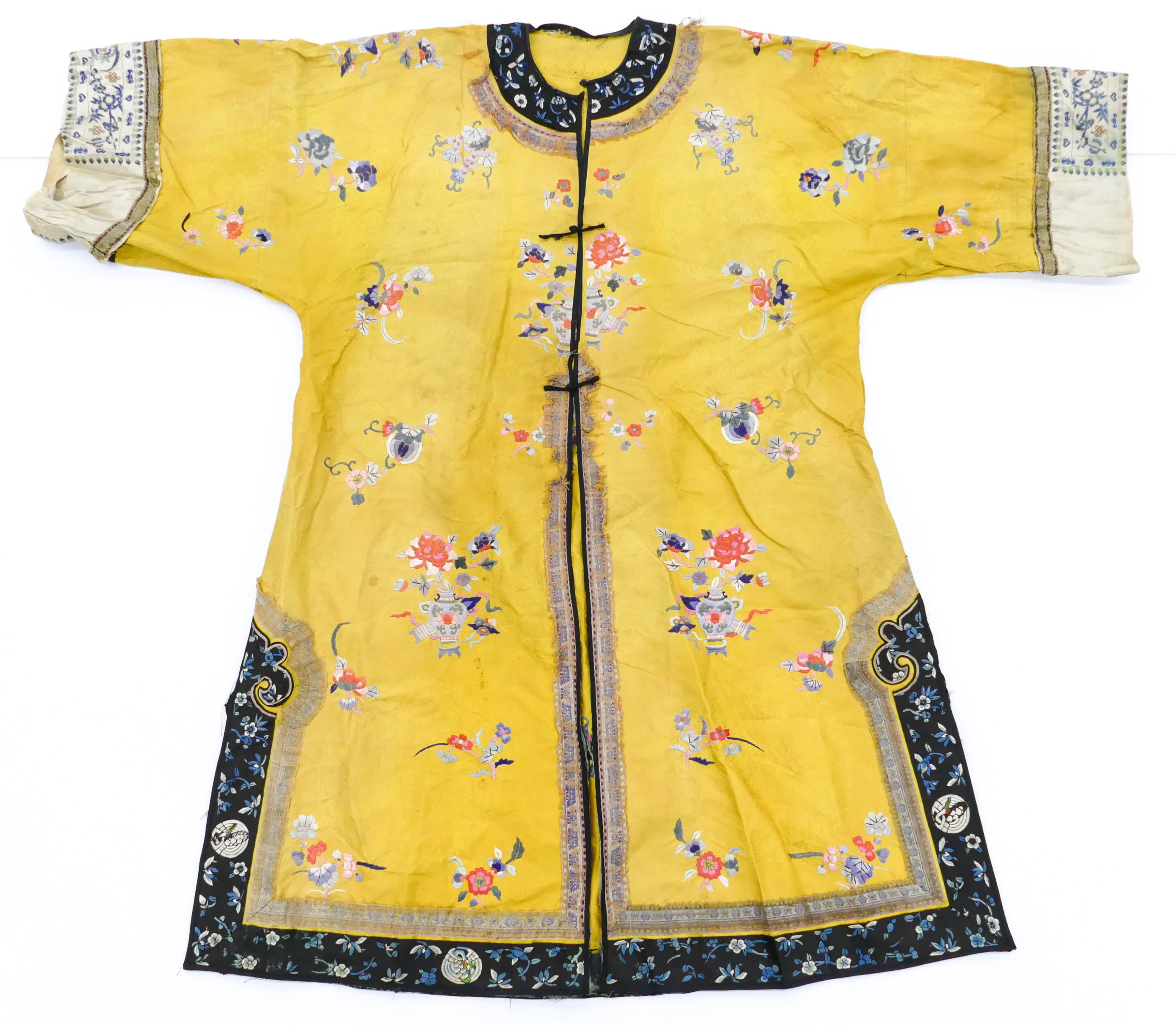 Appraisal: Chinese Qing Yellow Silk Embroidered Robe ''x '' Unusual yellow