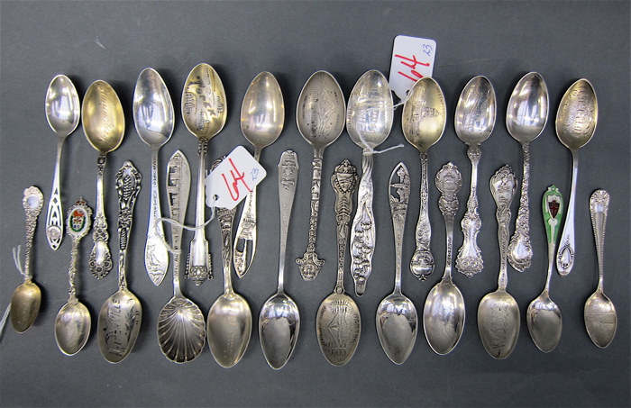 Appraisal: STERLING SILVER SPOONS various souvenir teaspoons and demitasse spoons three