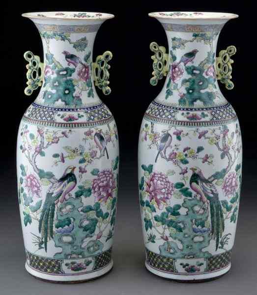 Appraisal: Pr Chinese Qing famille rose porcelain vasesdepicting birds and flowers