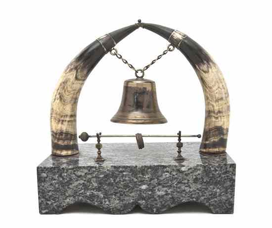 Appraisal: A Presentation Bell suspended from opposing horns mounted to a