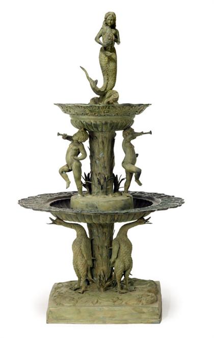 Appraisal: Whimsical patinated bronze fountain th century Green patina in two