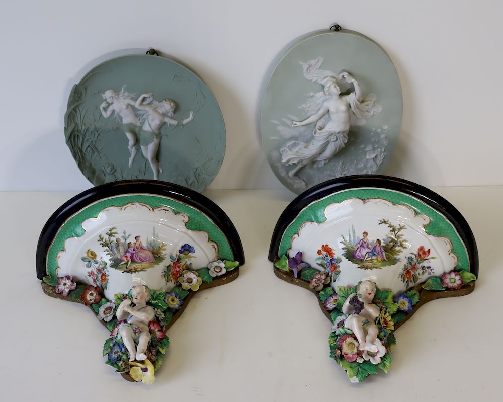 Appraisal: Grouping Of Porcelain To Inc Meissen Style Wall Brackets w