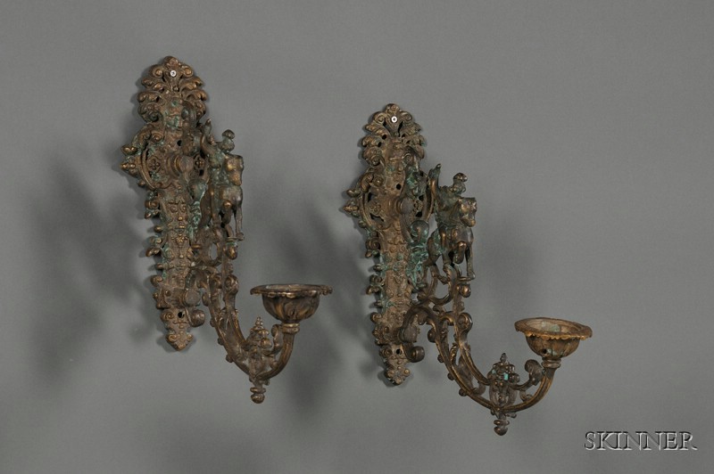 Appraisal: Pair of Renaissance Revival Bronze Single-Light Wall Sconces early th