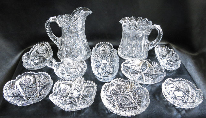 Appraisal: ELEVEN PIECES OF CRYSTAL TABLEWARE including two pitchers heights and