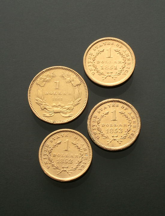 Appraisal: Four U S One-Dollar Gold Coins Consisting of three Liberty