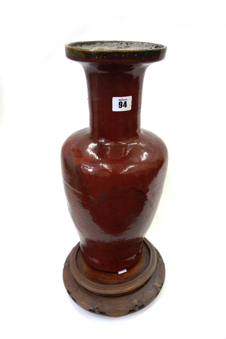 Appraisal: A Chinese Sang de boeuf glazed baluster vase cm high