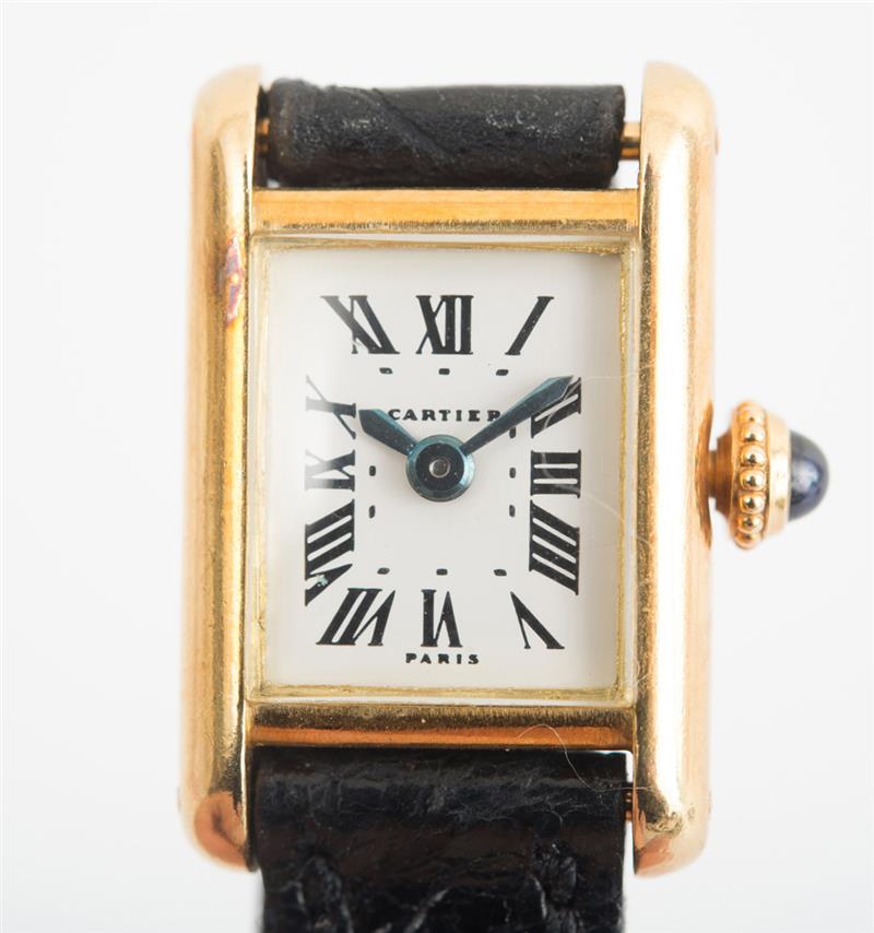 Appraisal: CARTIER K YELLOW GOLD MINIATURE TANK WATCH With Roman numerals