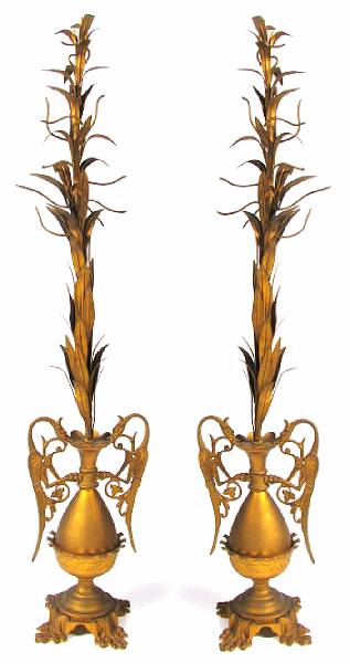 Appraisal: A pair of gilt metal urn and foliate table ornaments