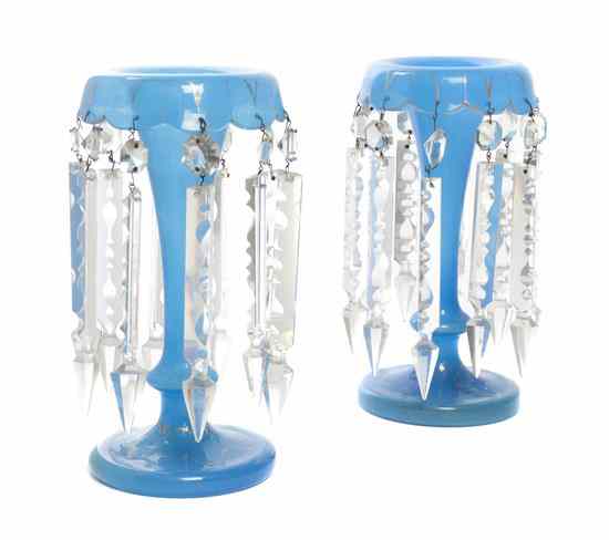 Appraisal: A Pair of Opaline Glass Vases each in blue glass