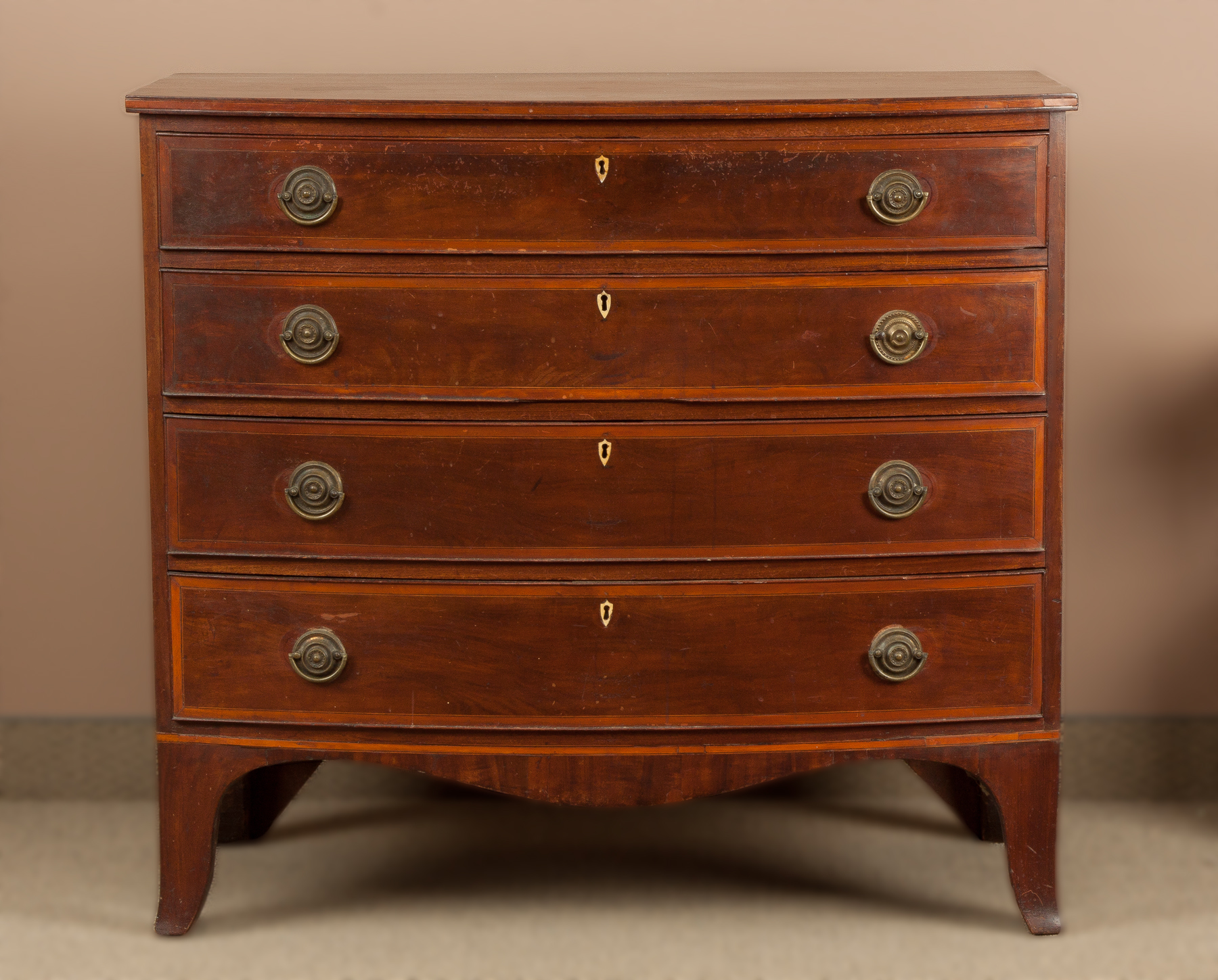 Appraisal: Hepplewhite Inlaid Mahogany Bow Front Chest