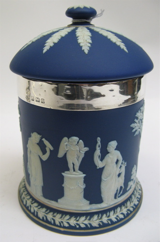 Appraisal: A WEDGWOOD BLUE JASPERWARE AND STERLING HUMIDOR sterling silver hallmarked