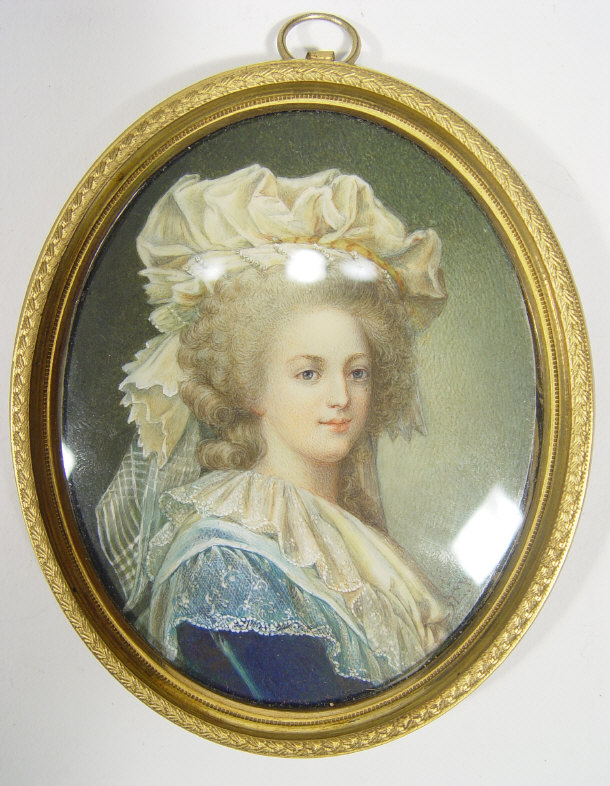 Appraisal: Oval portrait miniature onto ivory depicting a young female possibly