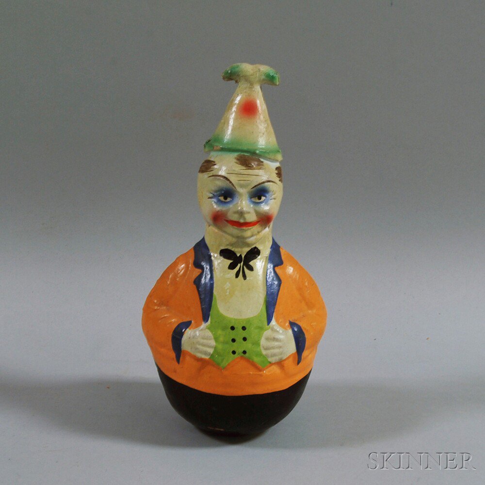 Appraisal: German Polychrome Painted Composition Roly Poly Clown Figure ht in