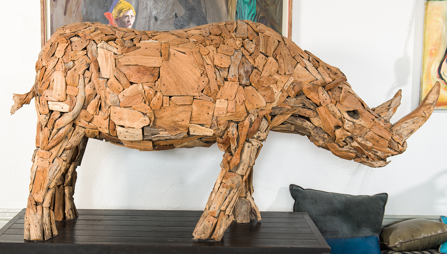 Appraisal: AN IMPRESSIVE SCULPTURE OF A RHINO COMPOSED FROM RECLAIMED TIMBER